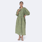 La Marey Womens Hand Block Print Cotton Dress (Size XXL) - Green