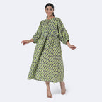 La Marey Womens Hand Block Print Cotton Dress (Size XXL) - Green