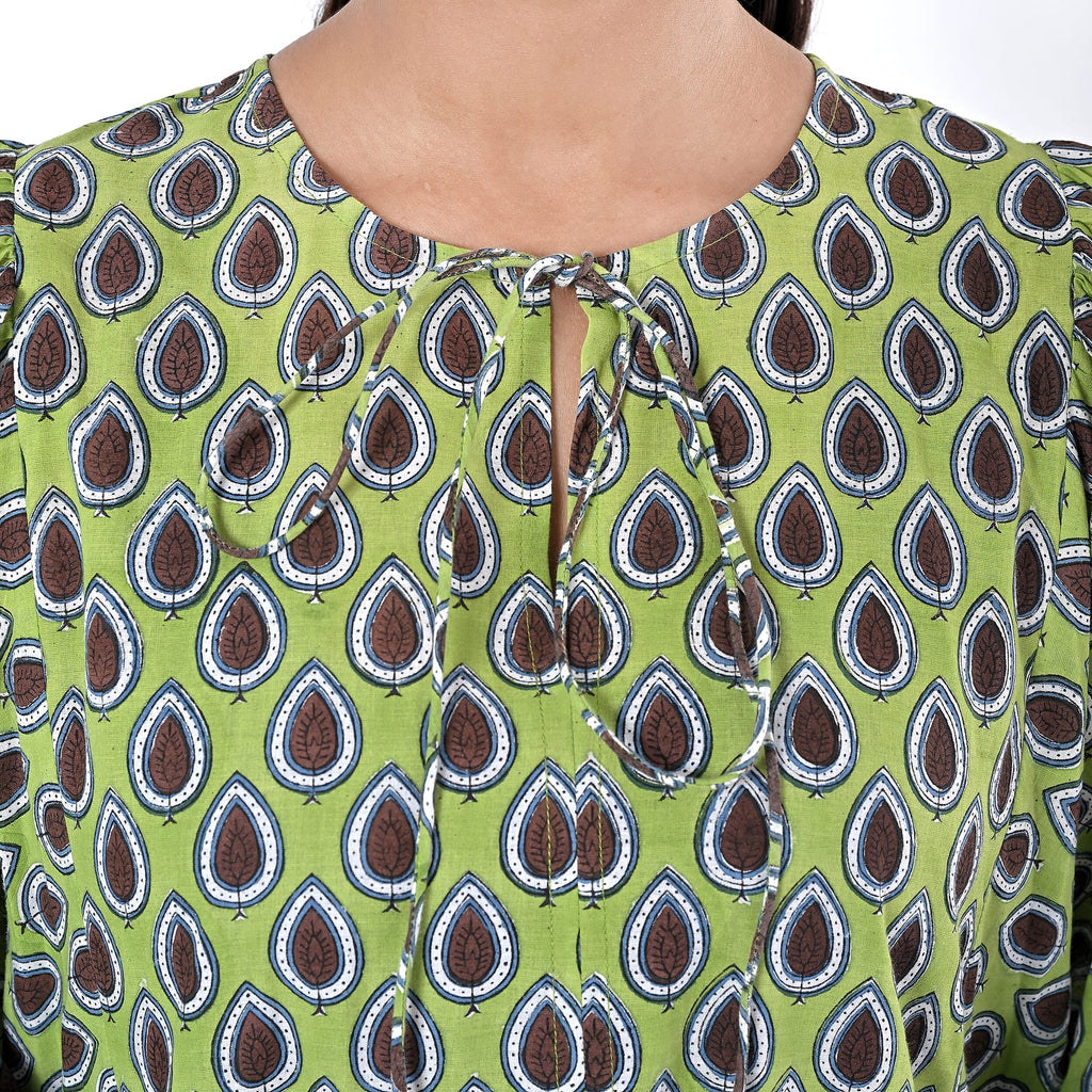 La Marey Womens Hand Block Print Cotton Dress (Size XXL) - Green