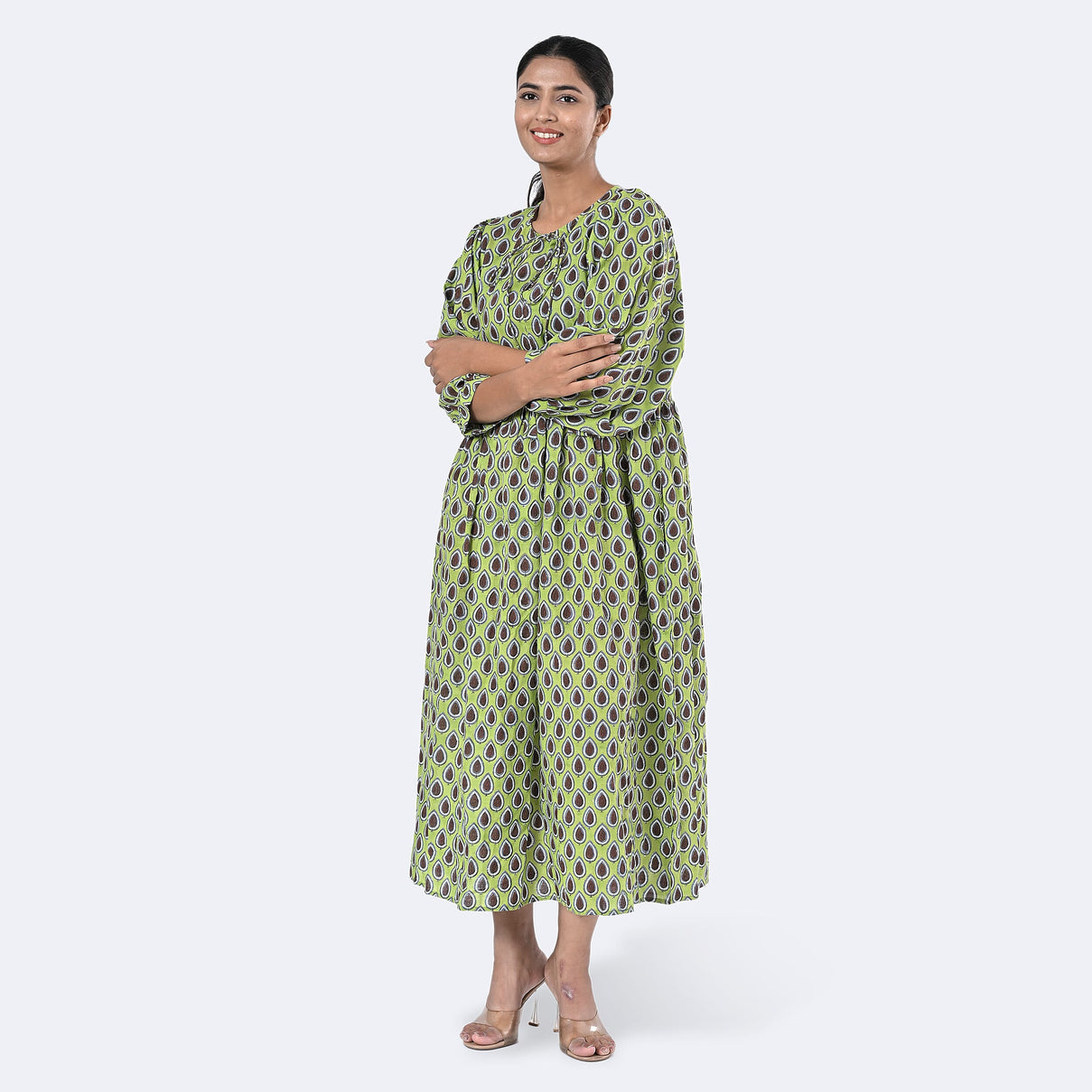 La Marey Womens Hand Block Print Cotton Dress (Size XL) - Green 7989959 6