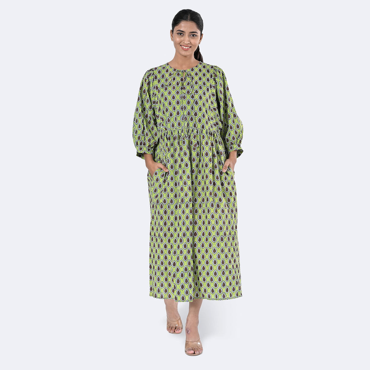 La Marey Womens Hand Block Print Cotton Dress (Size XL) - Green 7989959 7