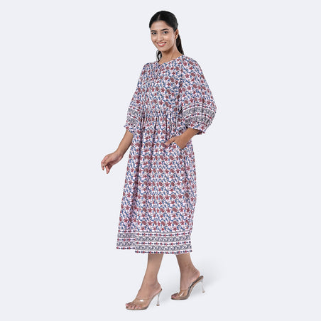 La Marey Womens Hand Block Print Cotton Dress with Bottom &amp; Sleeve Hem Border (Size M) - Purple 7989983 2