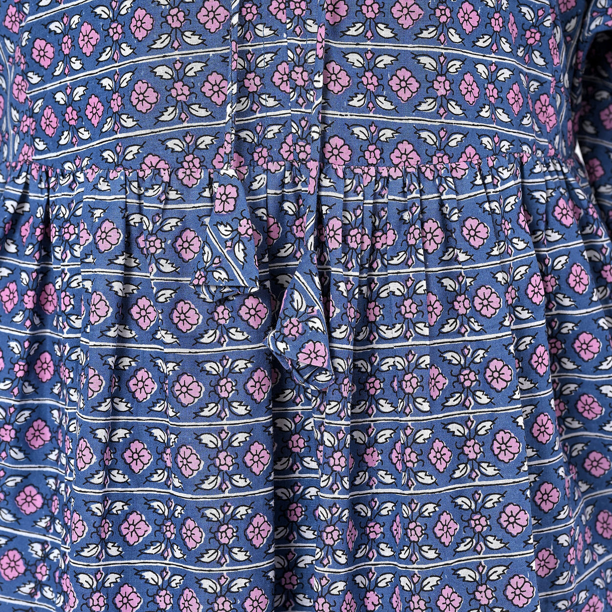 La Marey Womens Hand Block Print Cotton Dress with Bottom &amp; Sleeve Hem Border (Size XL, 20-22) - Blue V32515982 0
