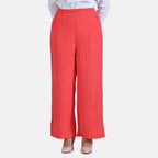 La Marey Womens High Waist Flowy Wide Leg Trousers with Vertical Pleats (Size 16 to 18) - Red