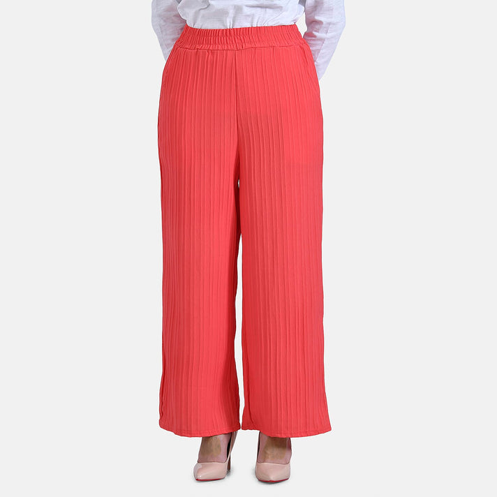 La Marey Womens High Waist Flowy Wide Leg Trousers with Vertical Pleats (Size 16 to 18) - Red 7788670 1