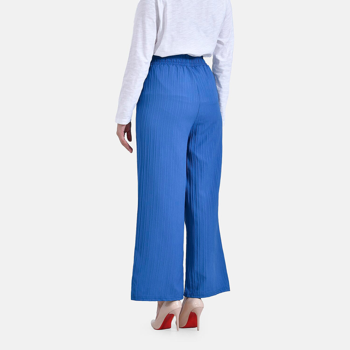 La Marey Womens High Waist Flowy Wide Leg Trousers with Vertical Pleats (Size 20 to 22) - Blue V32701335 2