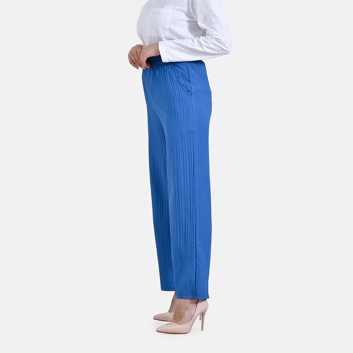 La Marey Womens High Waist Flowy Wide Leg Trousers with Vertical Pleats (Size 20 to 22) - Blue V32701335 3