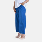 La Marey Womens High Waist Flowy Wide Leg Trousers with Vertical Pleats (Size 20 to 22) - Blue