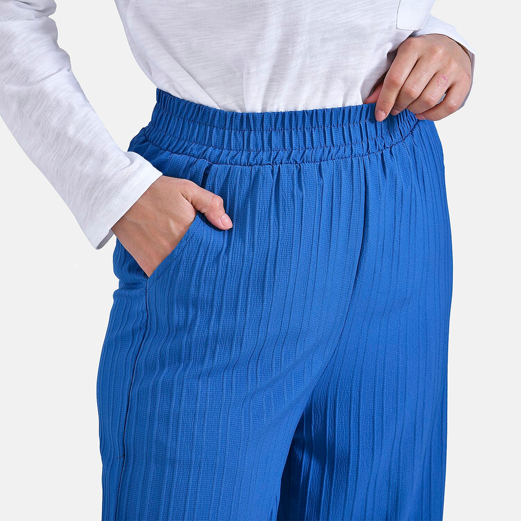 La Marey Womens High Waist Flowy Wide Leg Trousers with Vertical Pleats (Size 20 to 22) - Blue