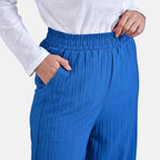 La Marey Womens High Waist Flowy Wide Leg Trousers with Vertical Pleats (Size 20 to 22) - Blue