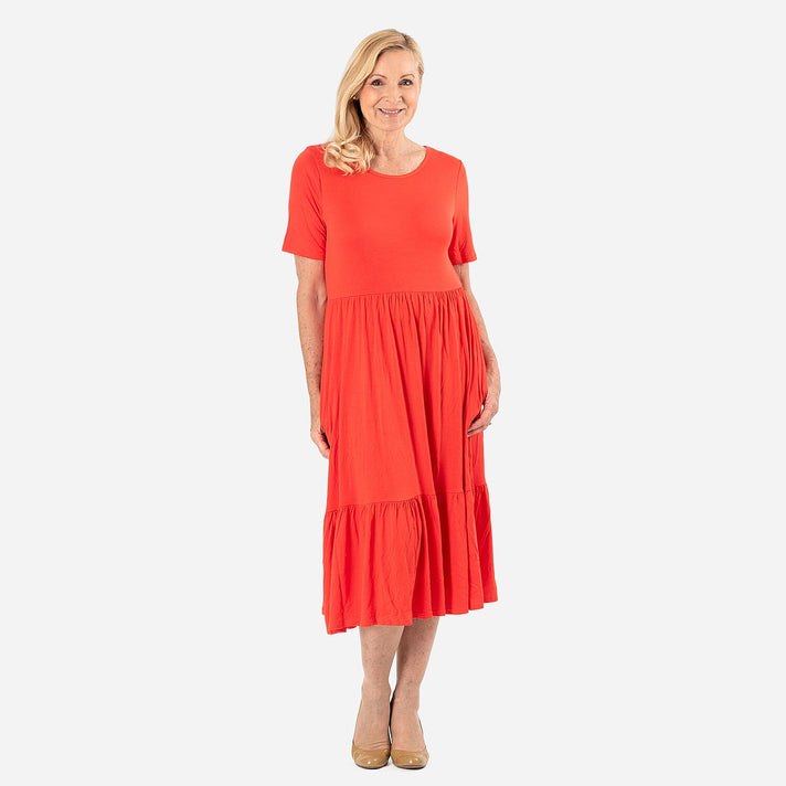La Marey Women's Tiered Stretch Waist Midi Dress with Pockets 8094220 1