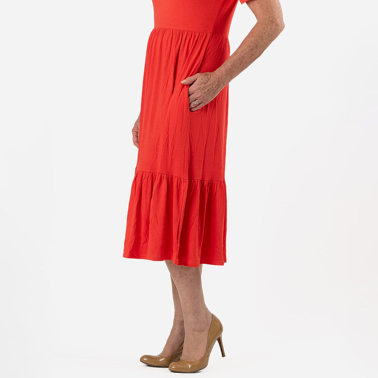 La Marey Women's Tiered Stretch Waist Midi Dress with Pockets V32529822 5
