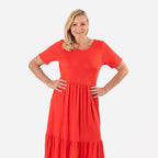 La Marey Womens Tiered Stretch Waist Midi Dress with Pockets (Size XXL) - Red