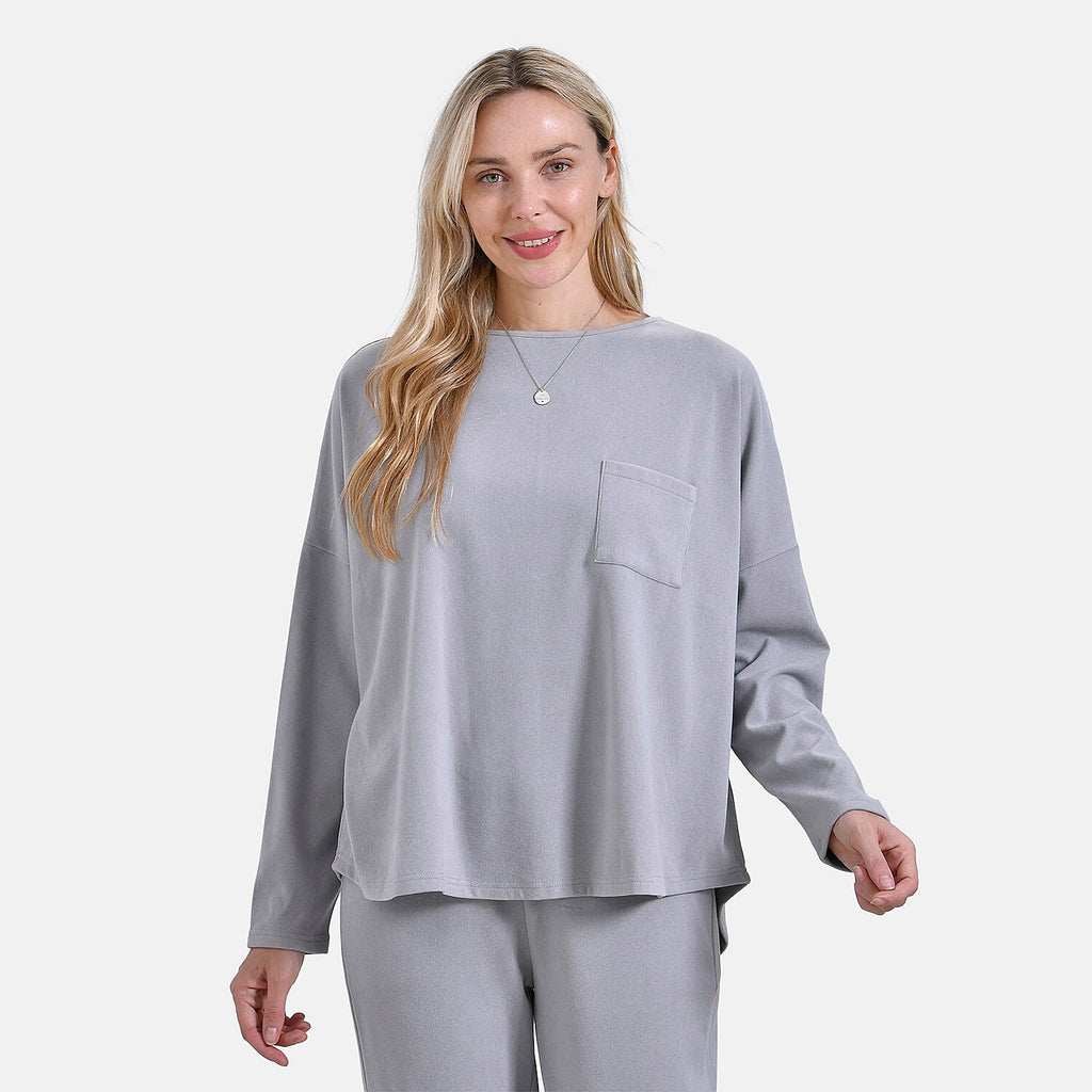 La marey Full-Sleeve with Round Neck Casual top (Size L) - Grey