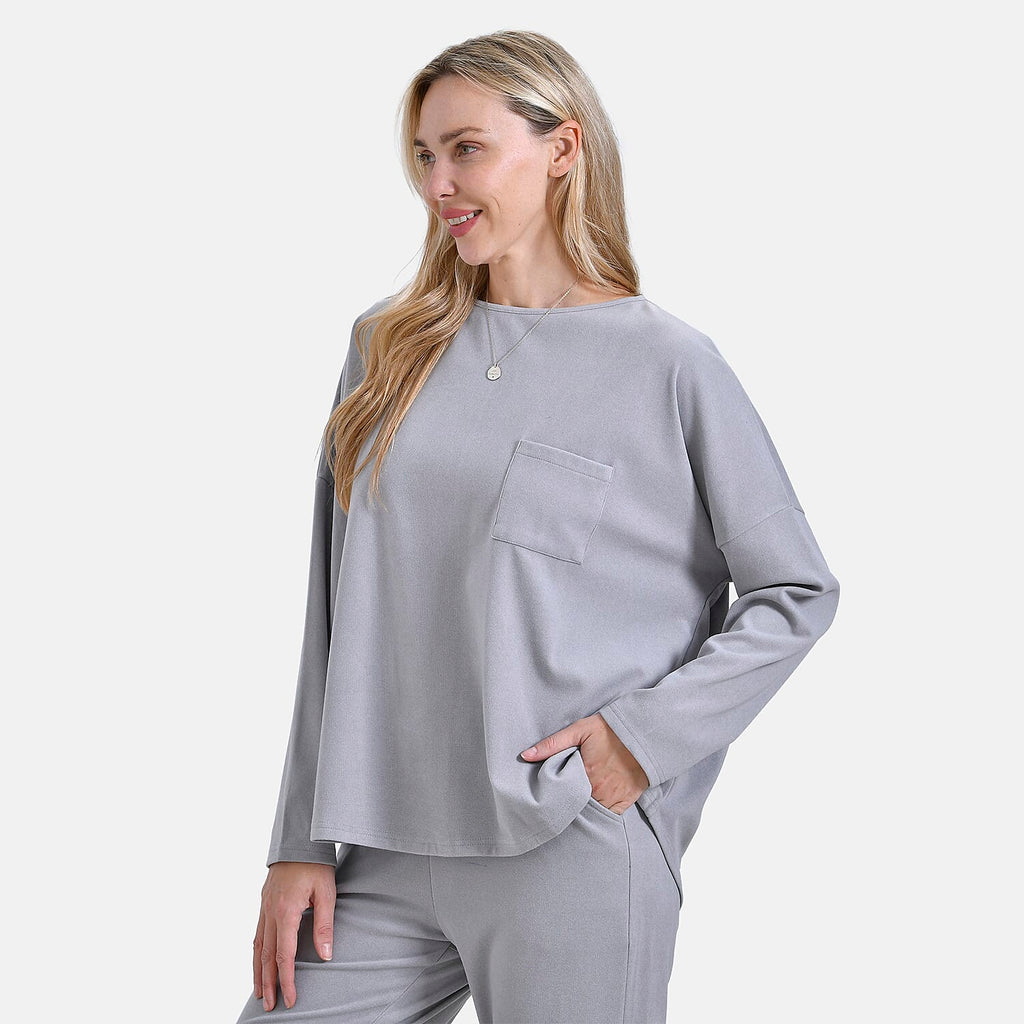 La marey Full-Sleeve with Round Neck Casual top (Size L) - Grey