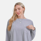 La marey Full-Sleeve with Round Neck Casual top (Size L) - Grey