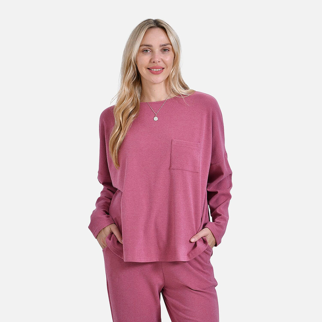 La marey Full-Sleeve with Round Neck Casual top (Size L) - Pink