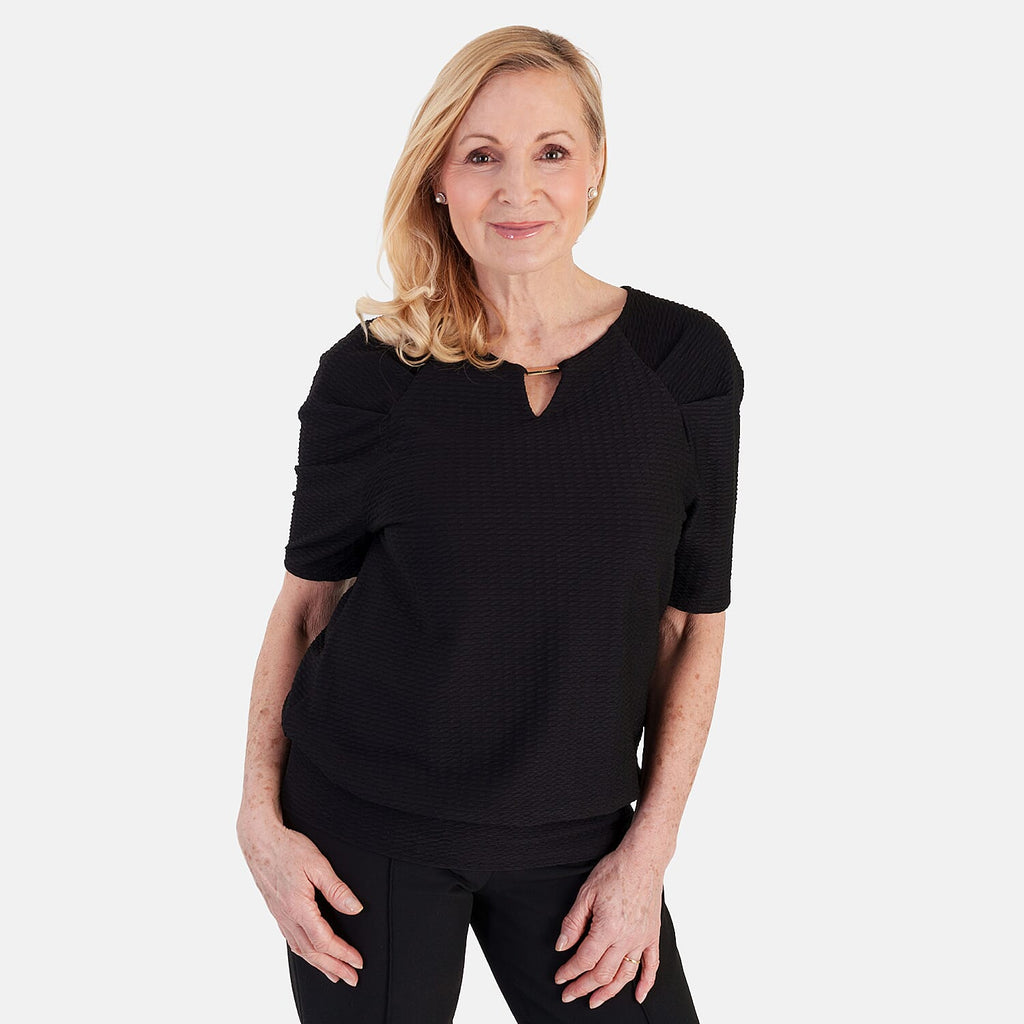 La Marey Textured Key Hole Top (Size 12) - Black