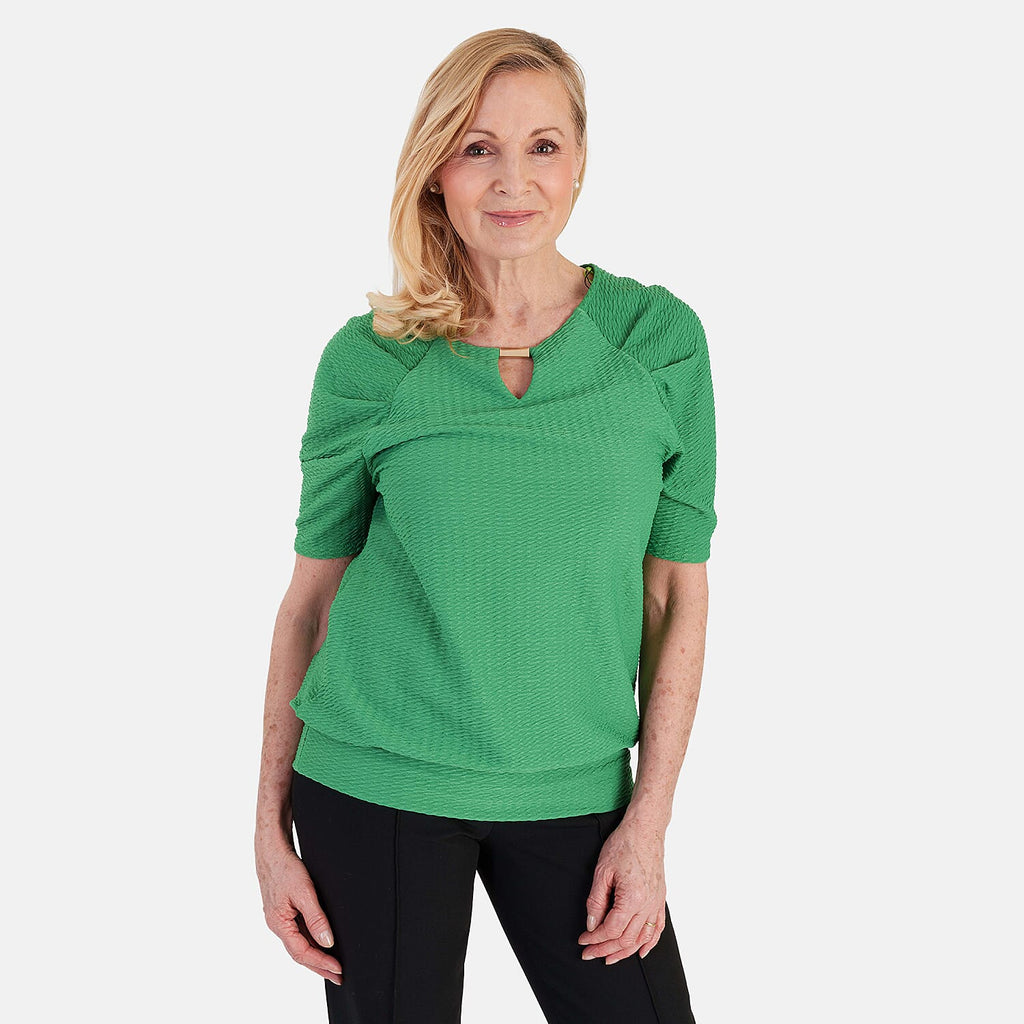 La Marey Textured Key Hole Top (Size 18) - Light Green