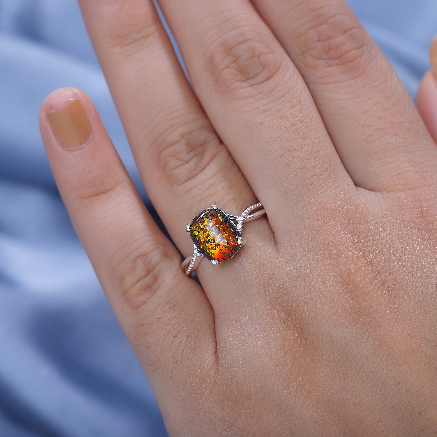 Lab Created Black Opal Sterling Silver Ring  1.295  Ct. 7859679 2