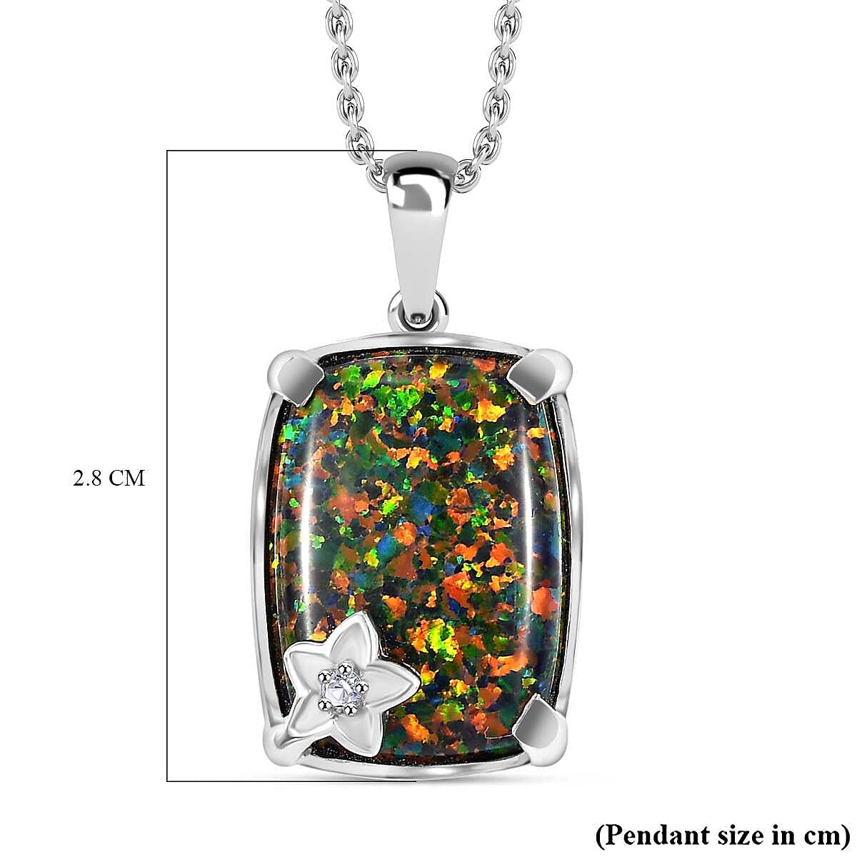 Lab Created Black Opal, White Zircon Pendant with Chain (Size 20) in Platinum Overlay Sterling Silver 5.22 Ct. 4299097 6