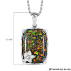 Lab Created Black Opal, White Zircon Pendant with Chain (Size 20) in Platinum Overlay Sterling Silver 5.22 Ct.