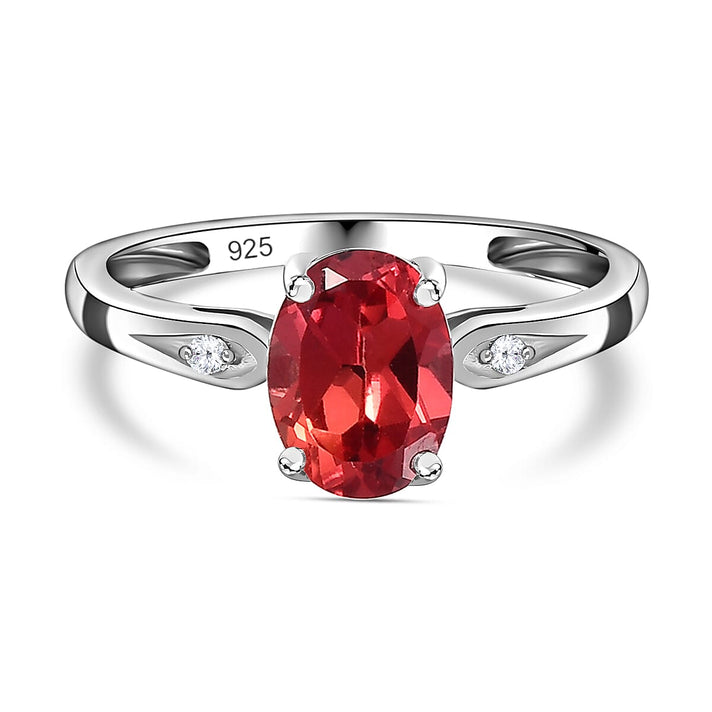 Royal Bali Collection - D'Joy Lab Created Padparadscha Sapphire &amp; Natural Zircon Solitaire Ring in Platinum Overlay Sterling Silver 1.72 Ct. 7578068 1