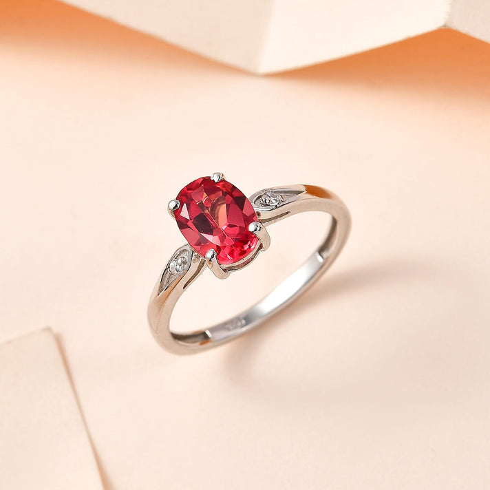 Royal Bali Collection - D'Joy Lab Created Padparadscha Sapphire &amp; Natural Zircon Solitaire Ring in Platinum Overlay Sterling Silver 1.72 Ct. 7578068 2