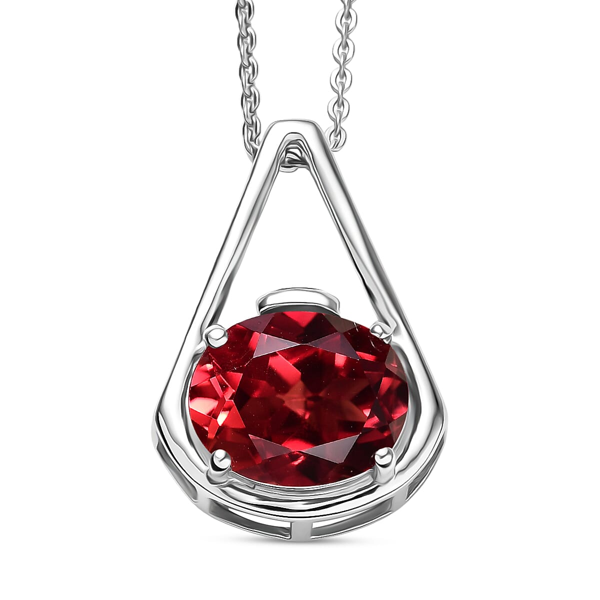 D'Joy Lab Grown Padparadscha Sapphire Drop Pendant with Chain (Size 20) in Platinum Overlay Sterling Silver 3.8 Ct. 4420741 0