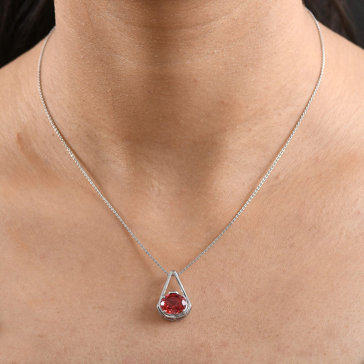 D'Joy Lab Grown Padparadscha Sapphire Drop Pendant with Chain (Size 20) in Platinum Overlay Sterling Silver 3.8 Ct. 4420741 1