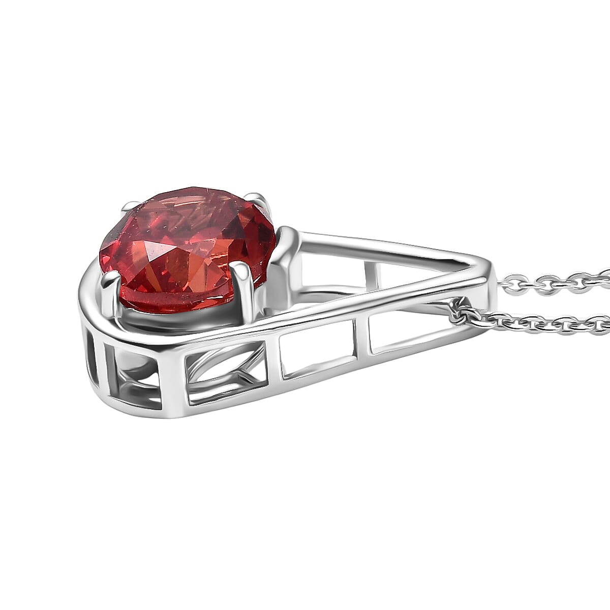 D'Joy Lab Grown Padparadscha Sapphire Drop Pendant with Chain (Size 20) in Platinum Overlay Sterling Silver 3.8 Ct. 4420741 3