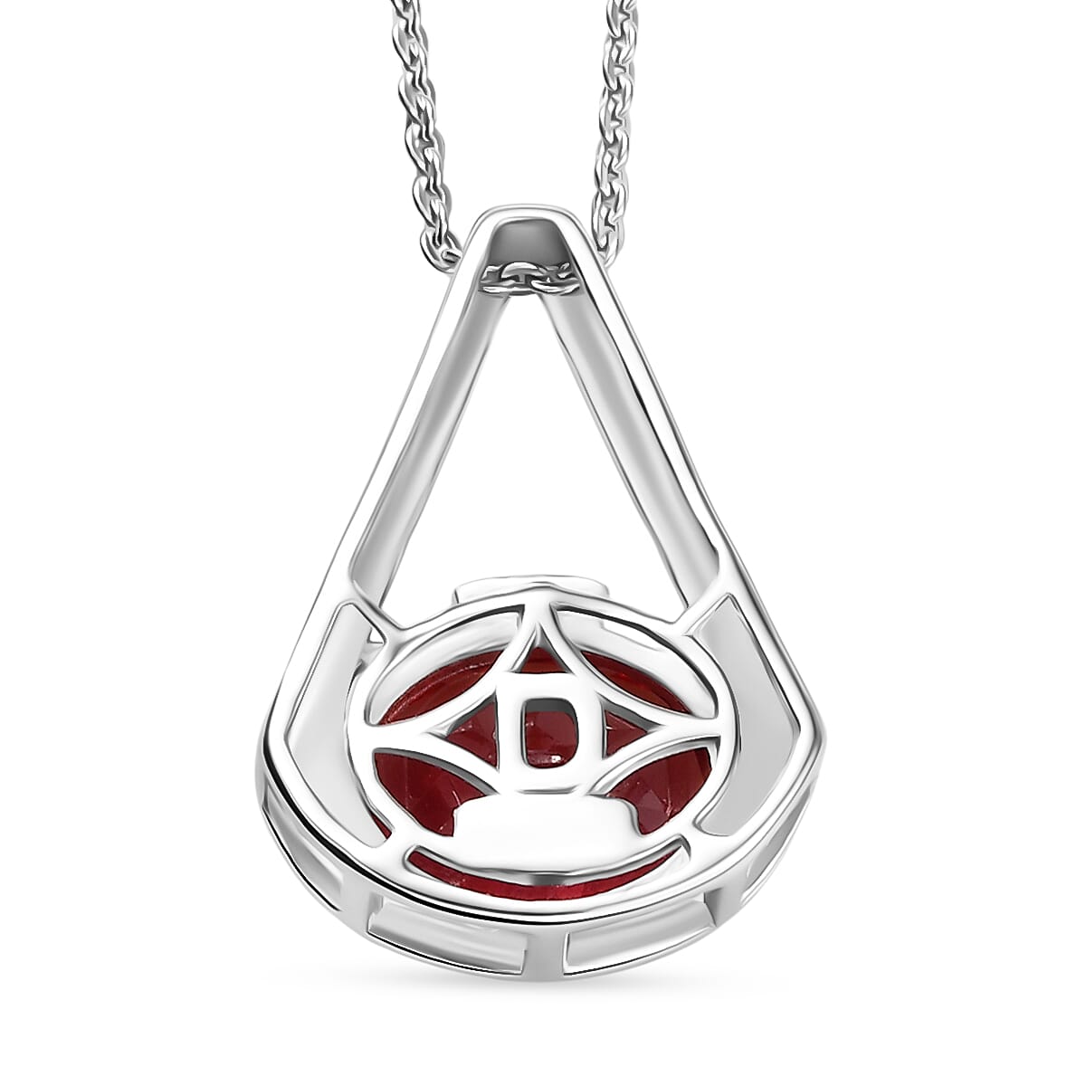 D'Joy Lab Grown Padparadscha Sapphire Drop Pendant with Chain (Size 20) in Platinum Overlay Sterling Silver 3.8 Ct. 4420741 4