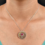 D'Joy Lab Grown Padparadscha Sapphire Pendant with Chain (Size 20) in Yellow Gold & Platinum Overlay Sterling Silver 2.80 Ct, Silver Wt. 5.96 Gms.