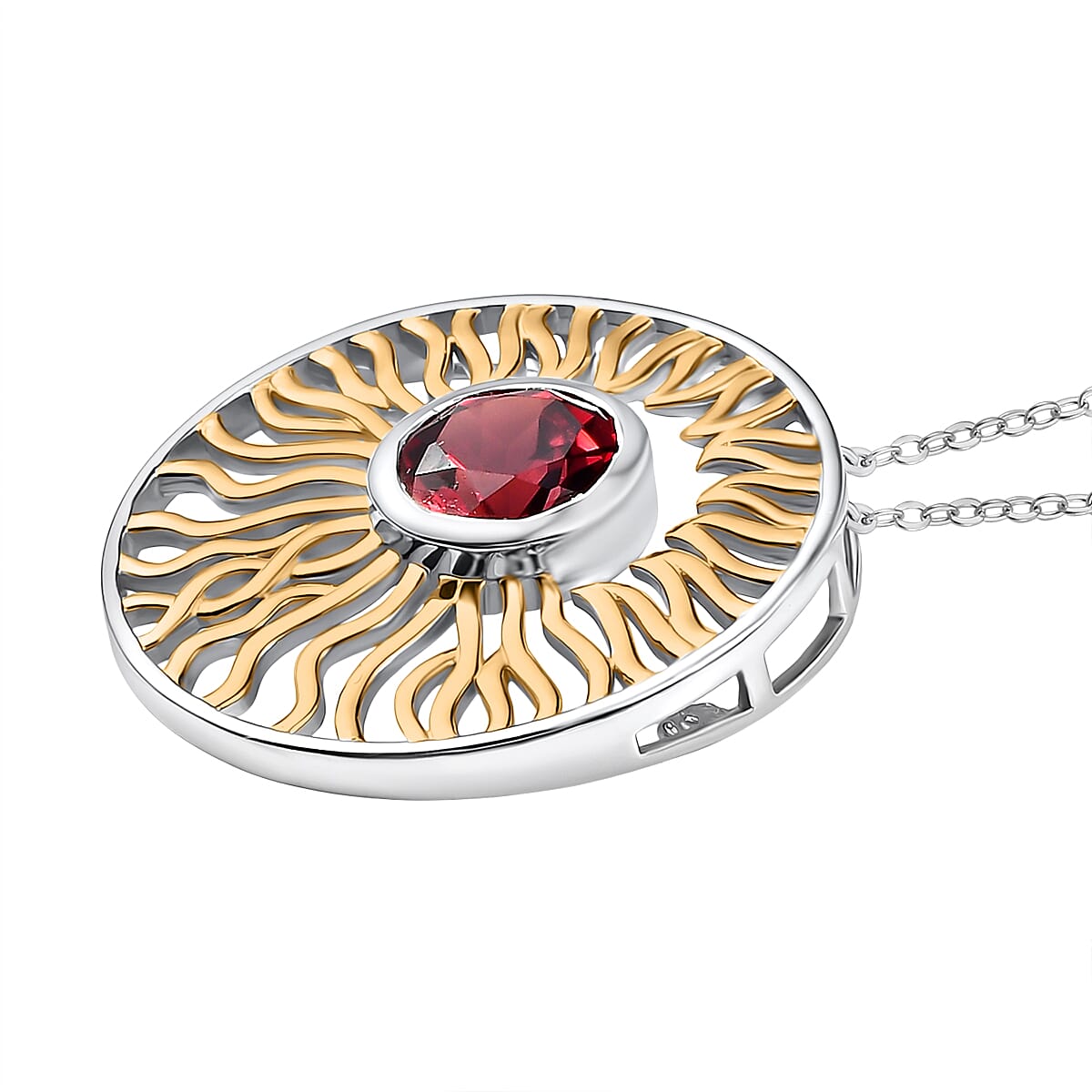 D'Joy Lab Grown Padparadscha Sapphire Pendant with Chain (Size 20) in Yellow Gold &amp; Platinum Overlay Sterling Silver 2.80 Ct, Silver Wt. 5.96 Gms. V32635896 4
