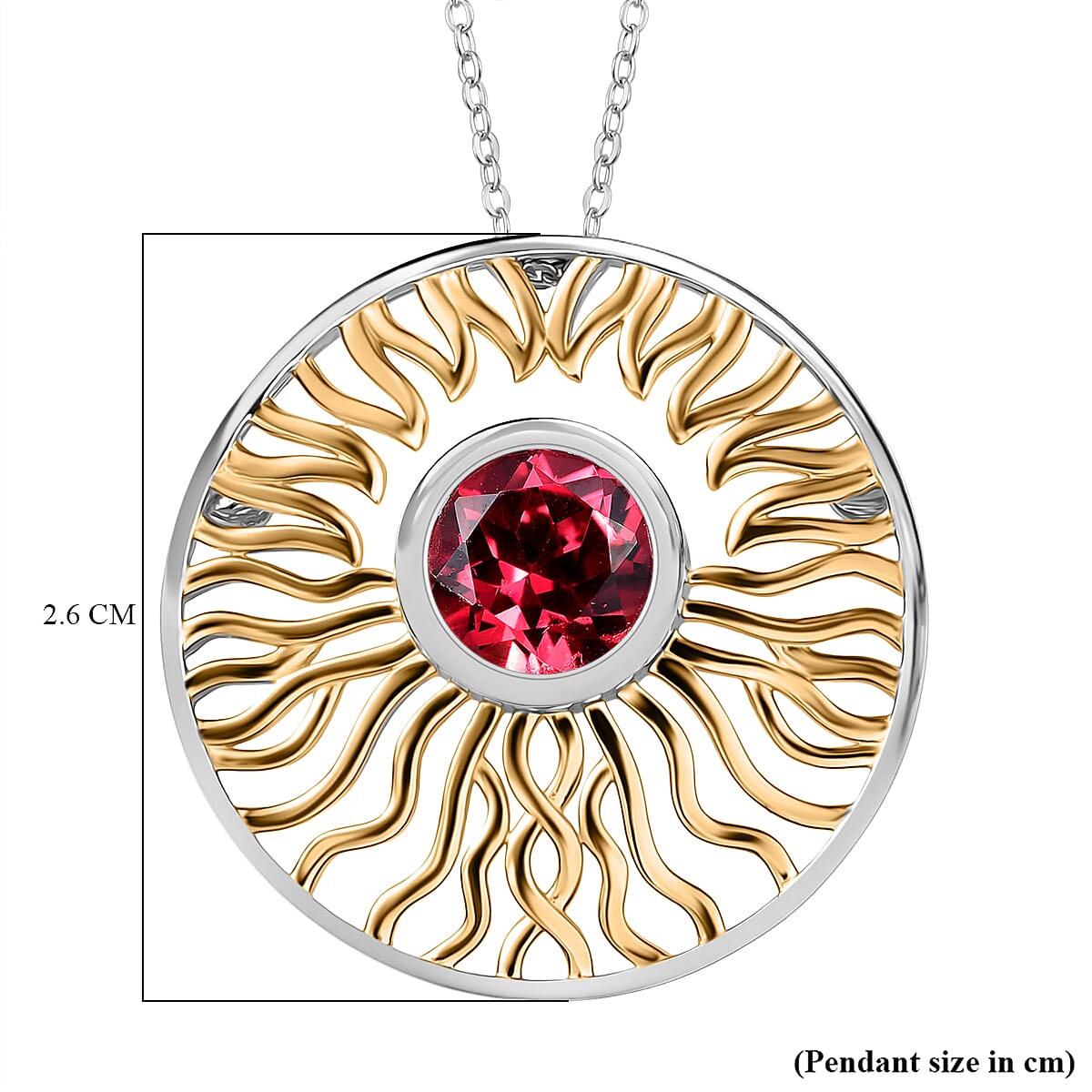 D'Joy Lab Grown Padparadscha Sapphire Pendant with Chain (Size 20) in Yellow Gold &amp; Platinum Overlay Sterling Silver 2.80 Ct, Silver Wt. 5.96 Gms. V32635896 7