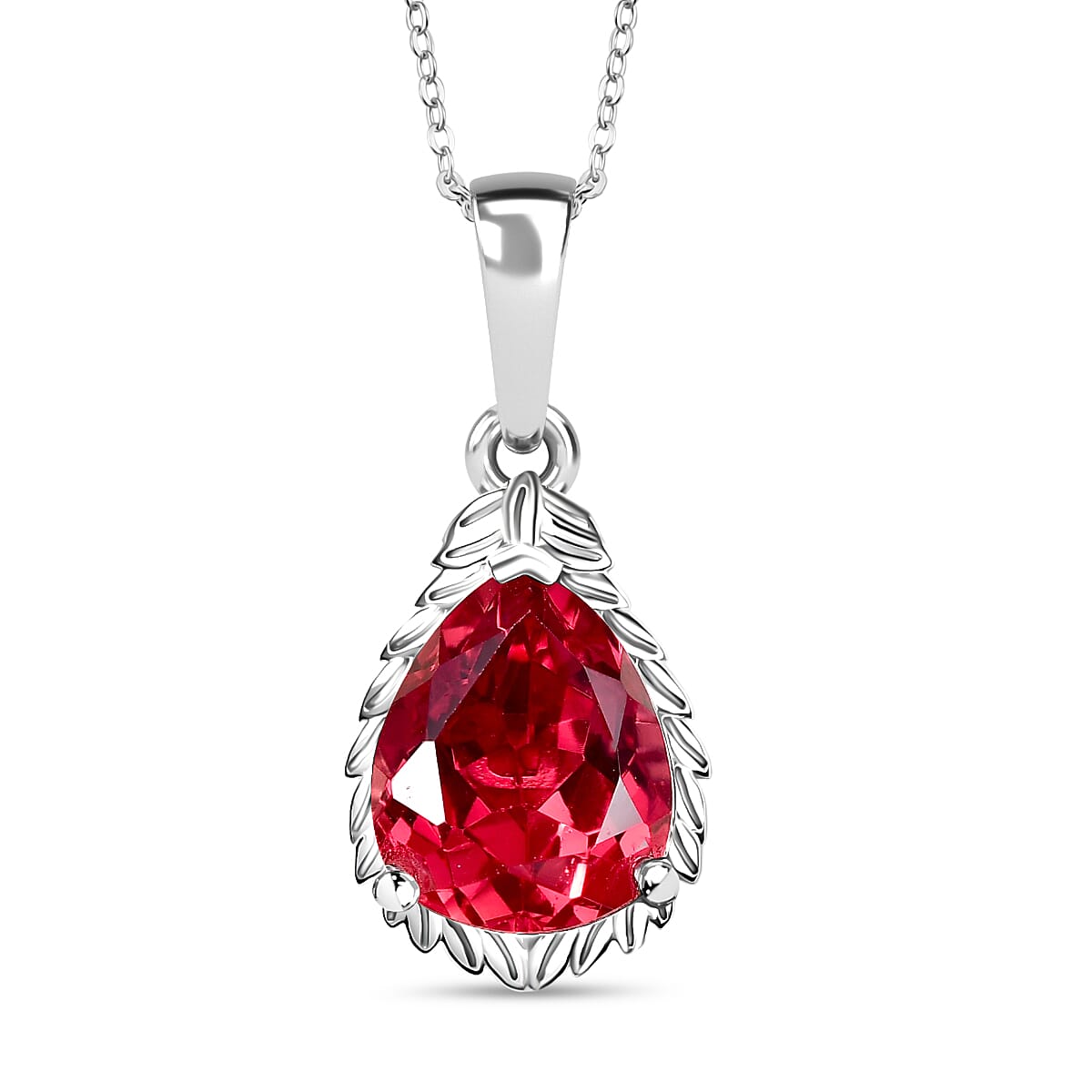 D'Joy Lab Grown Padparadscha Sapphire Pendant with Chain (Size 20) in Platinum Overlay Sterling Silver 5.65 Ct. 4422145 0