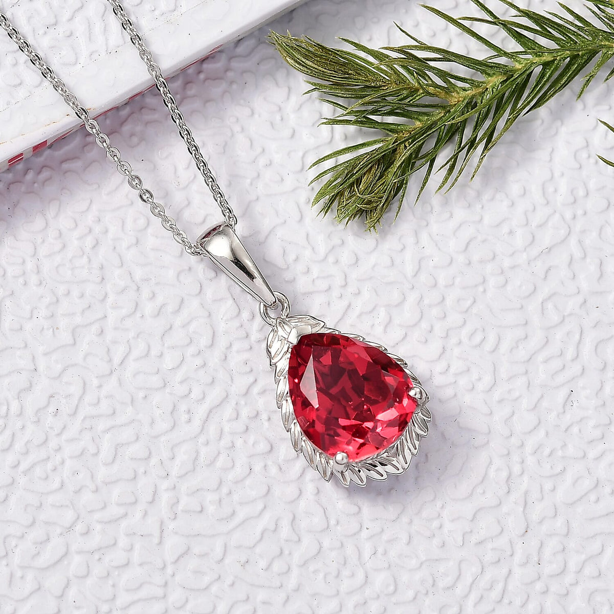 D'Joy Lab Grown Padparadscha Sapphire Pendant with Chain (Size 20) in Platinum Overlay Sterling Silver 5.65 Ct. 4422145 2