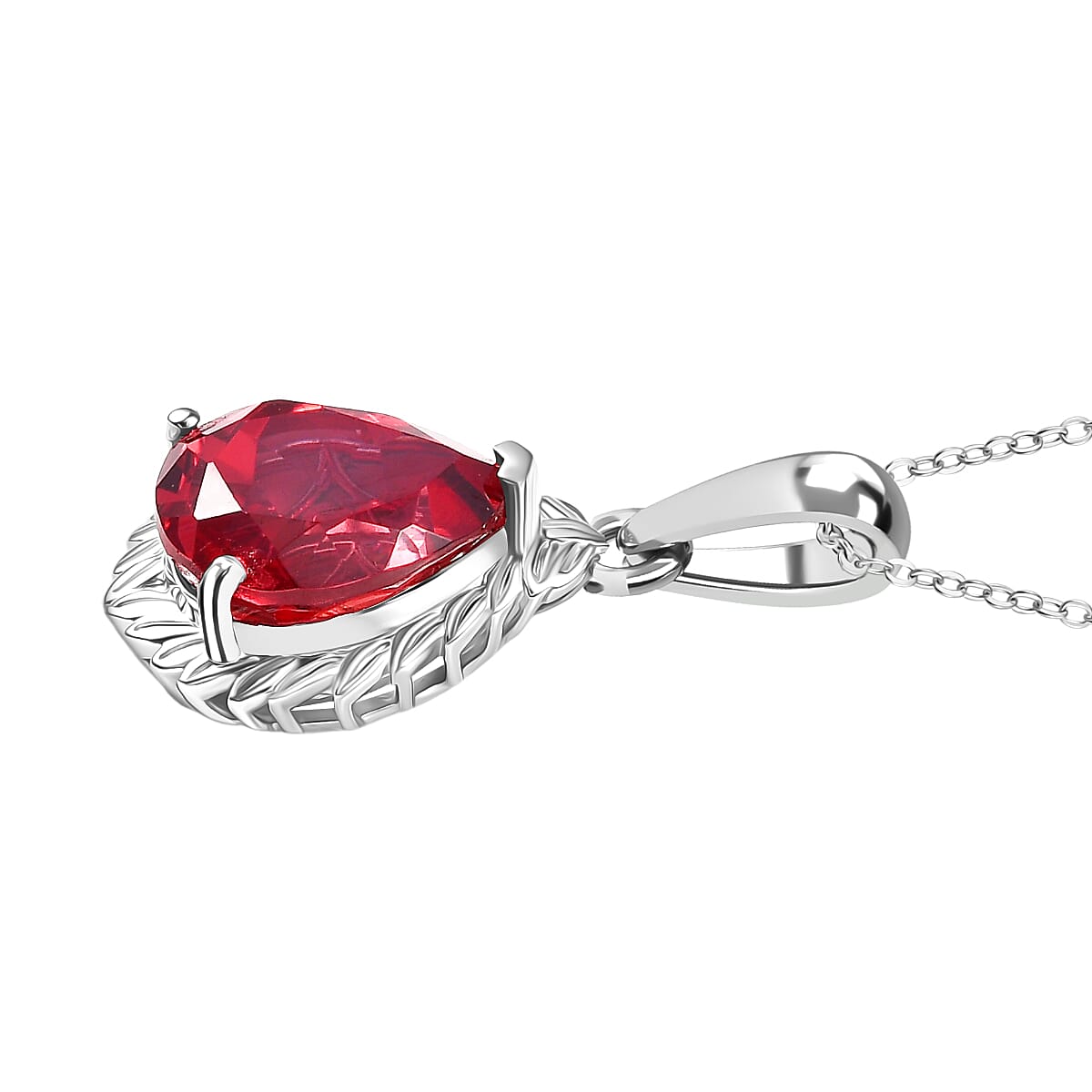 D'Joy Lab Grown Padparadscha Sapphire Pendant with Chain (Size 20) in Platinum Overlay Sterling Silver 5.65 Ct. 4422145 3