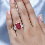 Lab Created Padparadscha Sapphire & Natural Zircon Halo Ring in Platinum Overlay Sterling Silver 12.70 Ct
