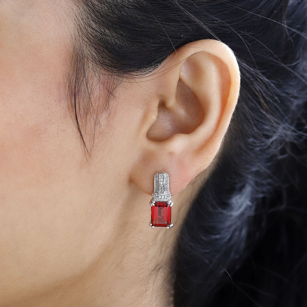 Lab Created Padparadscha Sapphire and Natural Zircon Drop Earrings in Platinum Overlay Sterling Silver 7.00 Ct. 7773959 3