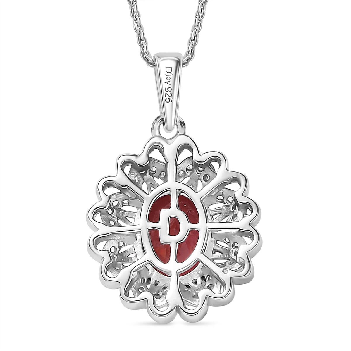 D'Joy Lab Grown Padparadscha Sapphire, White Zircon Pendant with Chain (Size 20) in Platinum Overlay Sterling Silver 2.86 Ct. 4420497 5