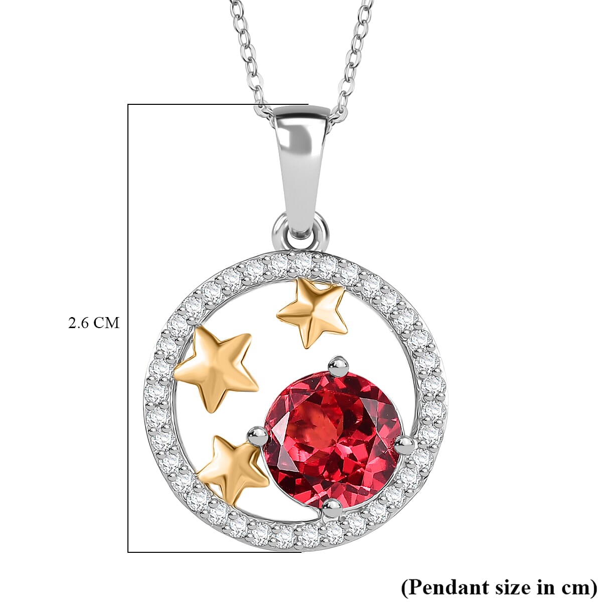 D'Joy Lab Grown Padparadscha Sapphire, White Zircon Stars and Sun Pendant with Chain (Size 20) in Platinum Overlay Sterling Silver 3.42 Ct. 4420743 6