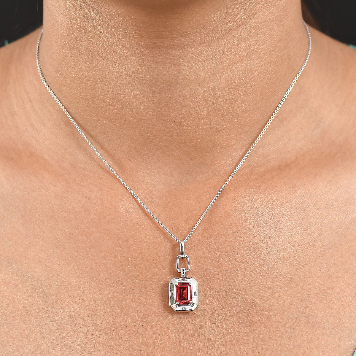 D'Joy Lab Grown Padparadscha Sapphire &amp; White Zircon Pendant with Curb Chain (Size 20) in Rhodium Overlay Sterling Silver 2.20 Ct. 4421783 1