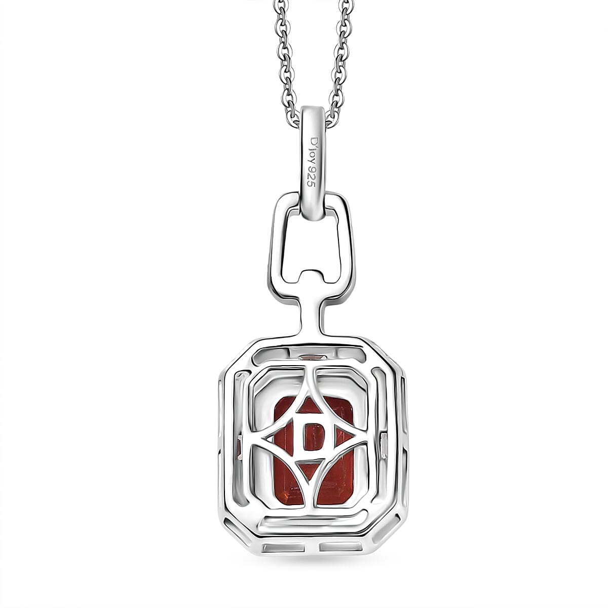 D'Joy Lab Grown Padparadscha Sapphire &amp; White Zircon Pendant with Curb Chain (Size 20) in Rhodium Overlay Sterling Silver 2.20 Ct. 4421783 4