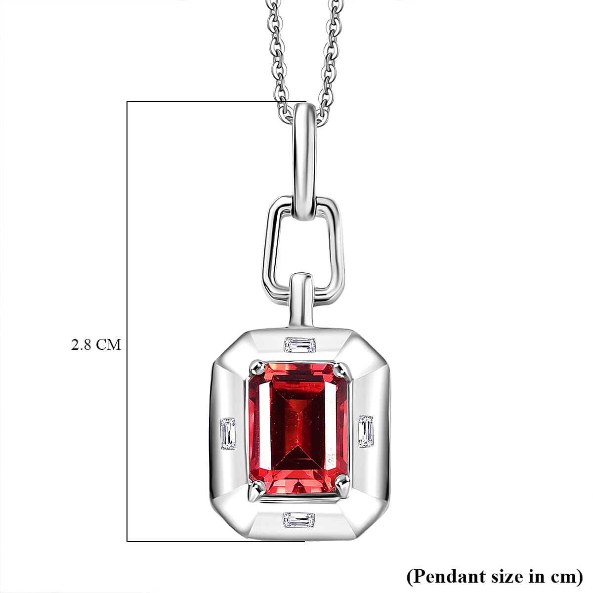 D'Joy Lab Grown Padparadscha Sapphire &amp; White Zircon Pendant with Curb Chain (Size 20) in Rhodium Overlay Sterling Silver 2.20 Ct. 4421783 5