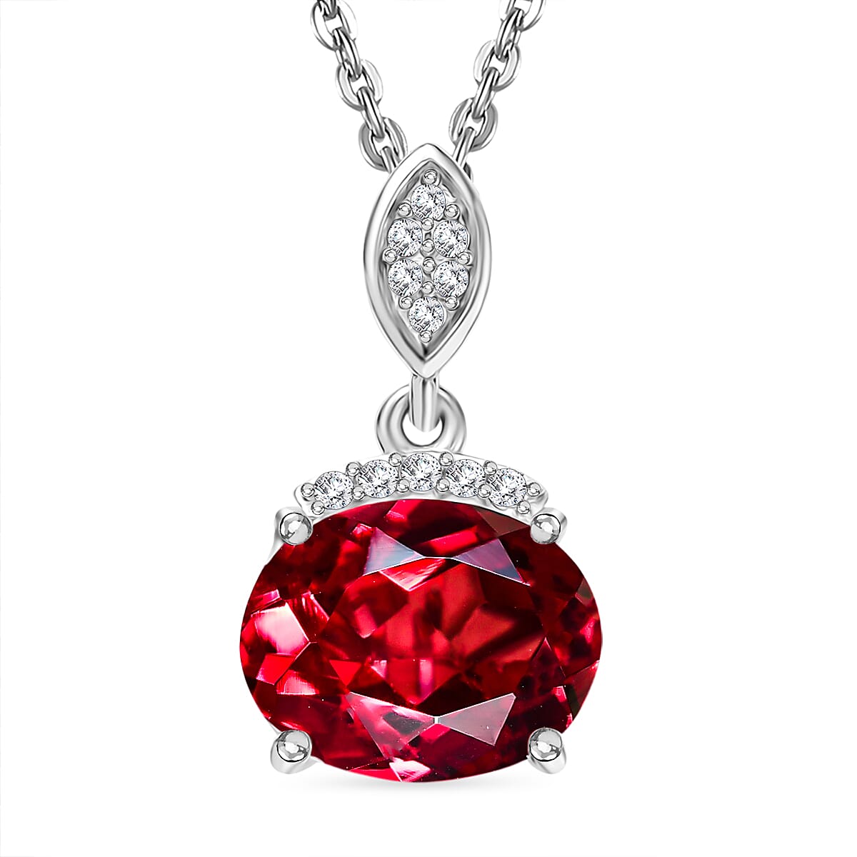 D'Joy Lab Grown Padparadscha Sapphire &amp; White Zircon Pendant with Chain (Size 20) in Rhodium Overlay Sterling Silver 2.67 Ct. 4421784 0