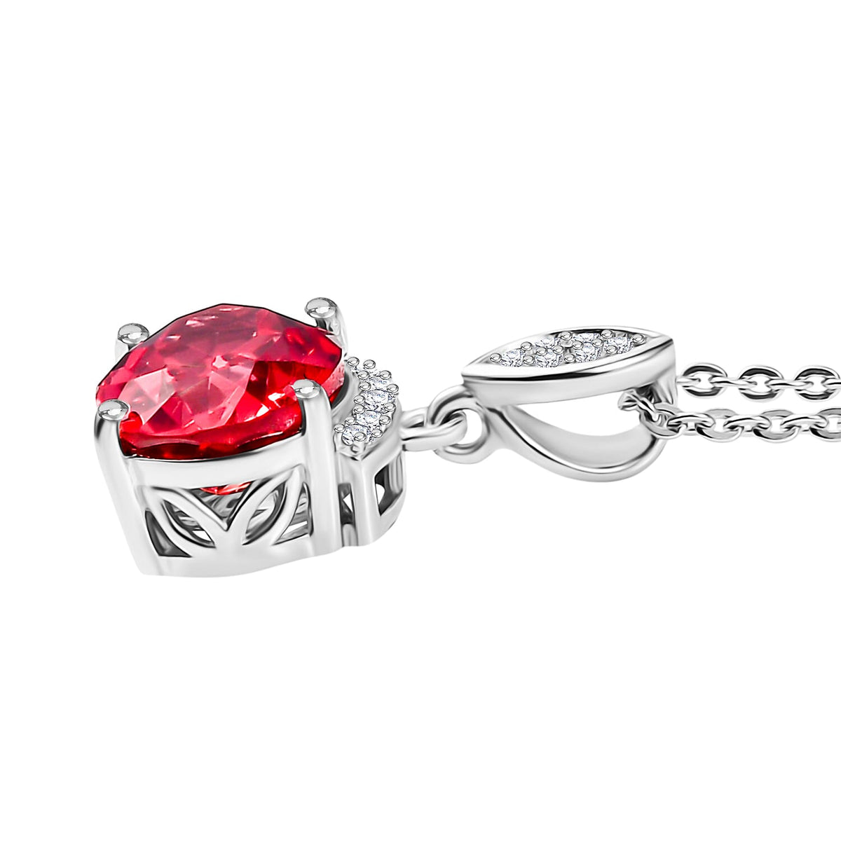 D'Joy Lab Grown Padparadscha Sapphire &amp; White Zircon Pendant with Chain (Size 20) in Rhodium Overlay Sterling Silver 2.67 Ct. 4421784 3
