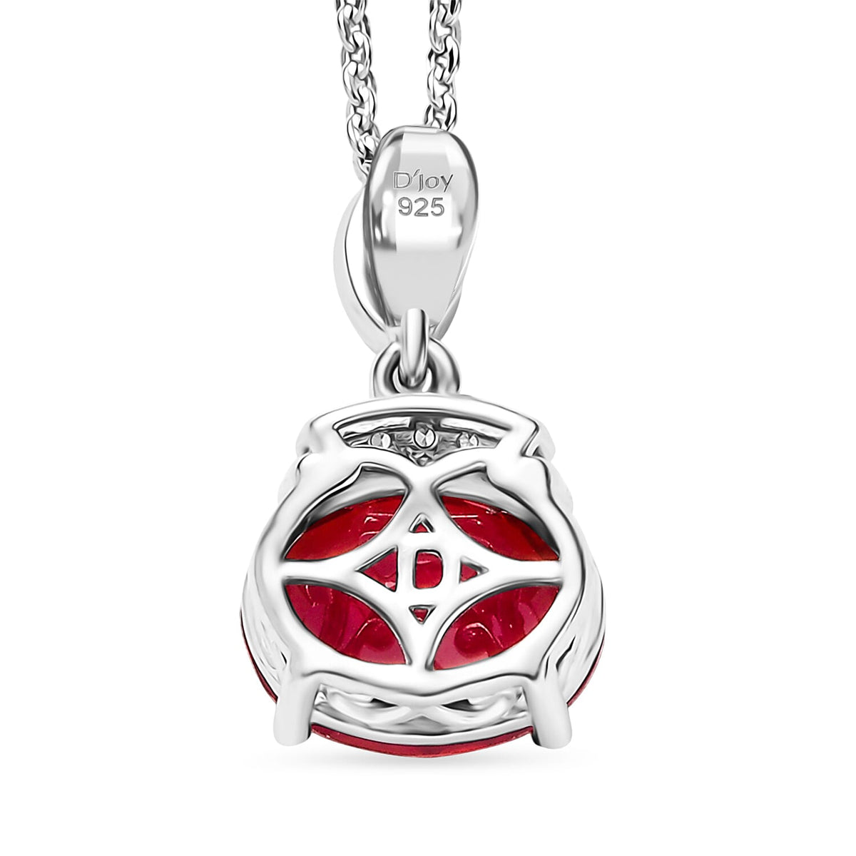D'Joy Lab Grown Padparadscha Sapphire &amp; White Zircon Pendant with Chain (Size 20) in Rhodium Overlay Sterling Silver 2.67 Ct. 4421784 4