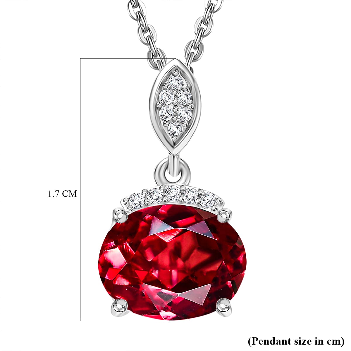 D'Joy Lab Grown Padparadscha Sapphire &amp; White Zircon Pendant with Chain (Size 20) in Rhodium Overlay Sterling Silver 2.67 Ct. 4421784 5