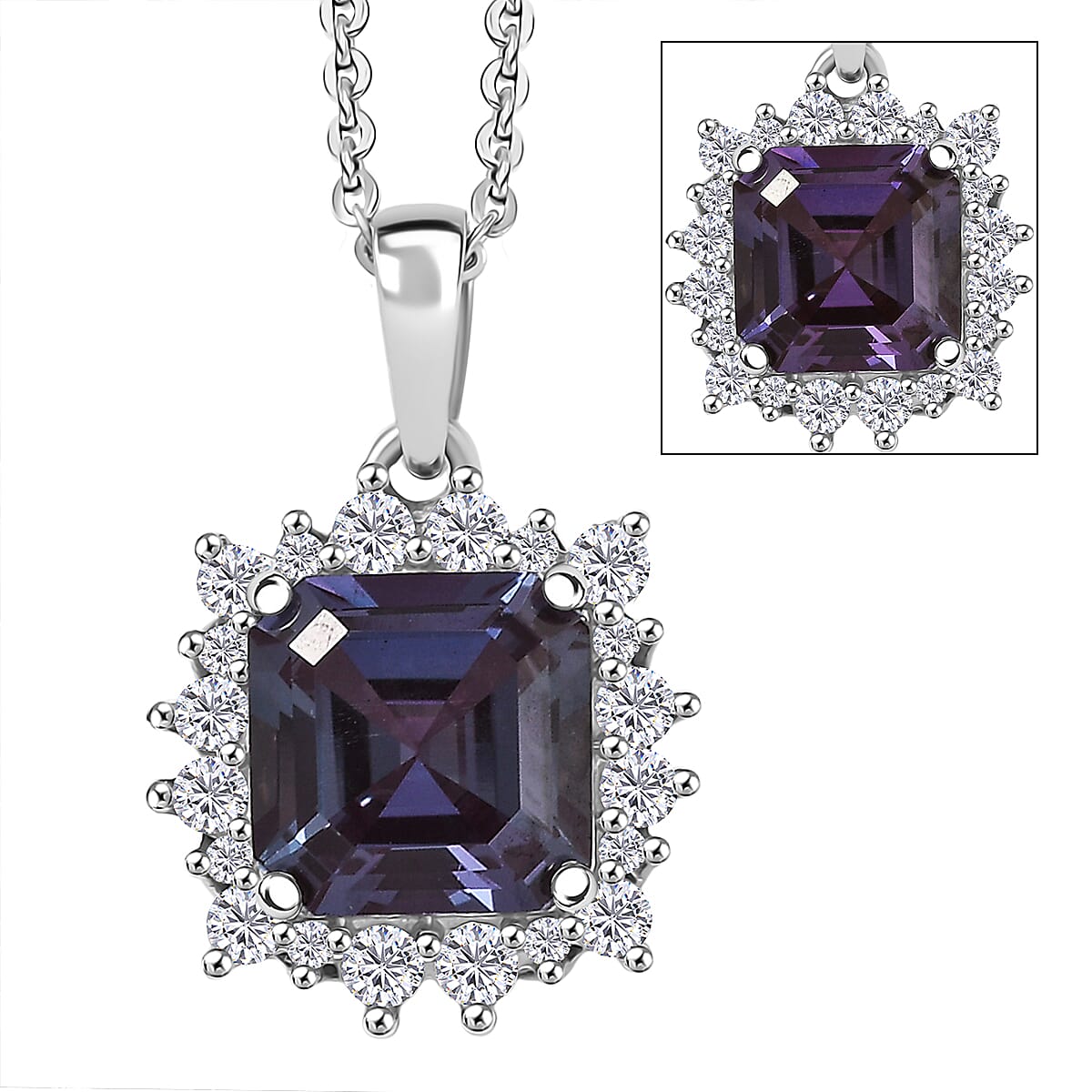 D'Joy Lab Grown Alexandrite, Moissanite Pendant with Chain (Size 20) in Rhodium Overlay Sterling Silver 2.30 Ct. 4425238 0